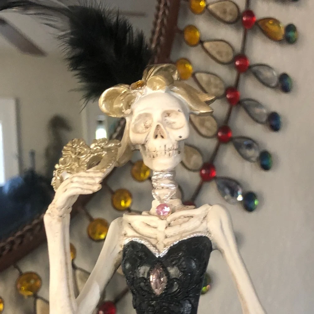 NEW Sequined Skeleton Figurine Halloween Decor in Black and Brown w: Heels
